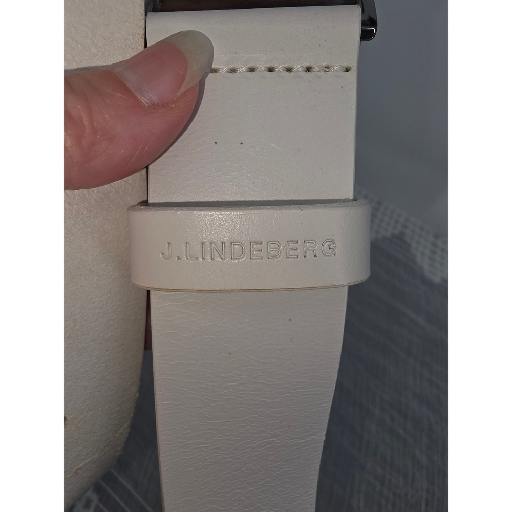 J.Lindeberg Mens White Leather Bridge Logo Buckle Belt Size 34 Made in Italy - Picture 6 of 7